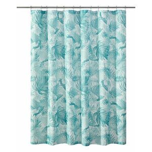 Tropical Green Palm Leaves Fabric Shower Curtain Ribbed Striped Textured Bath